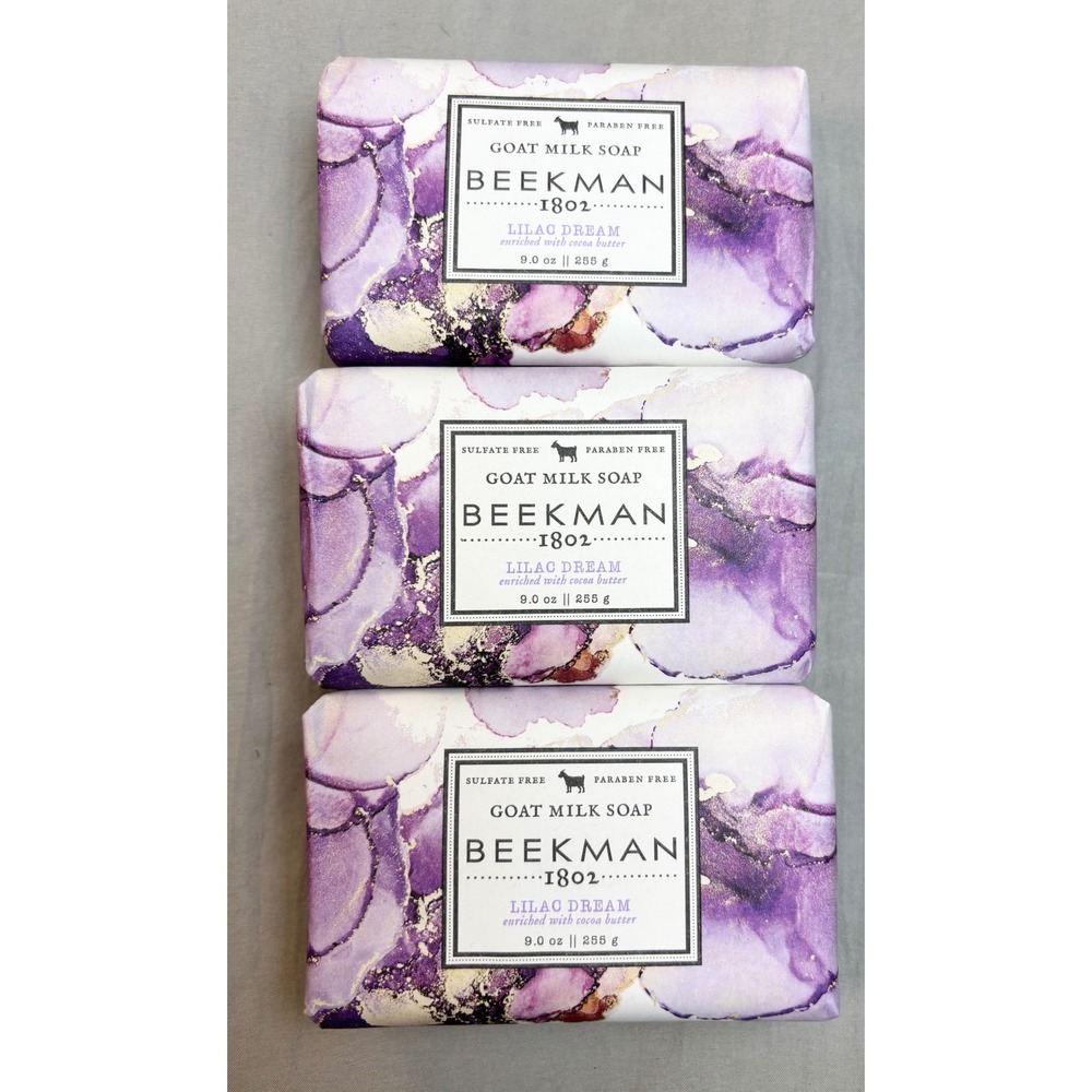 Beekman‎ 1802 Lilac Dream Goat Milk Soap 3 Bars Set 9oz Each Cocoa Butter New